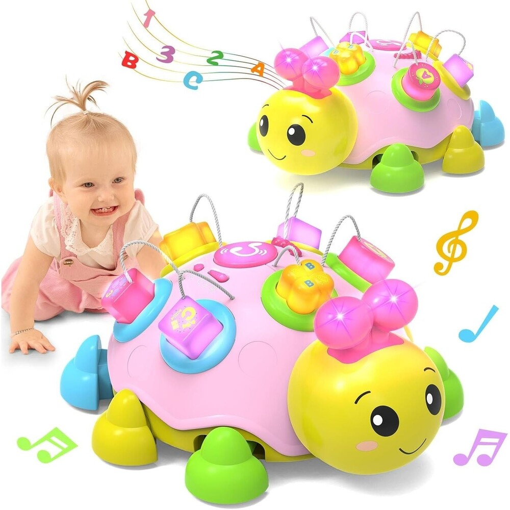 Holaxander Baby Musical Ladybug Crawling Toy 6-12M Pink Light Up Music Learning